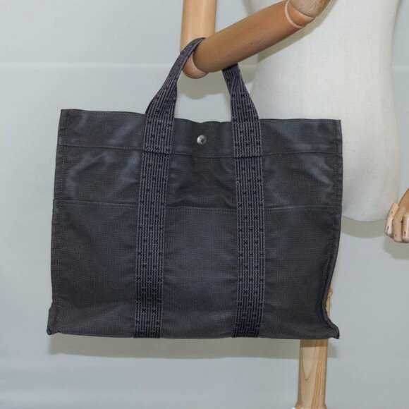 HERMES Her Line MM Hand Bag Canvas Gray Silver - Picture 15 of 16